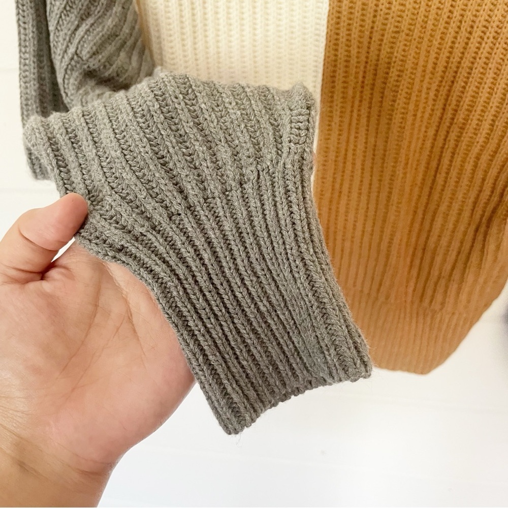 A New Day Crop Tan Cream Grey Black Color Block Pullover Women’s Sweater Small - Picture 5 of 7